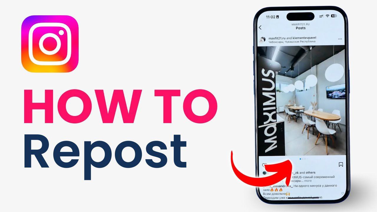 iPhone screen showing Instagram Reels with How to Repost Reels on Instagram text