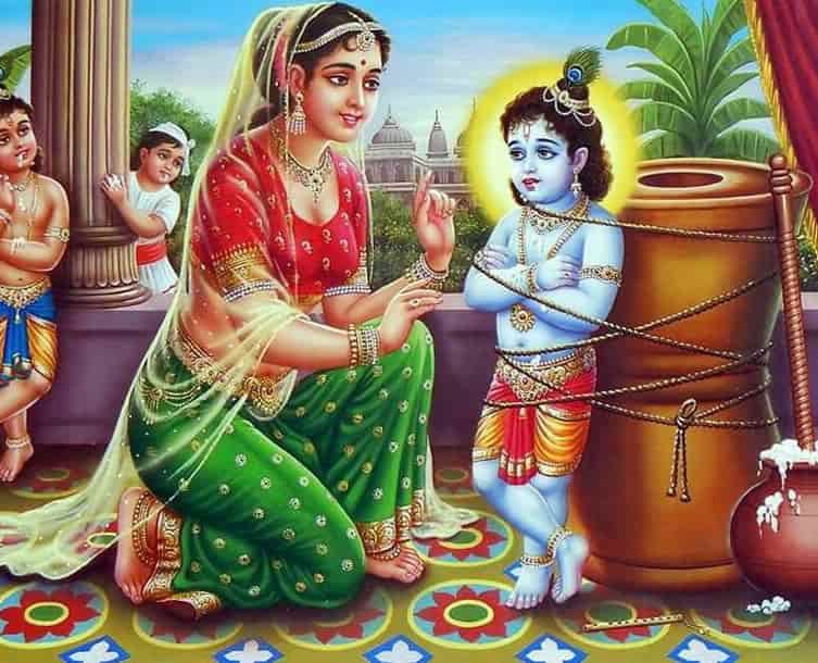मां यशोदा द्वारा बाल कृष्ण को बांधते हुए भावुक दृश्य, कृष्ण जन्माष्टमी 2025 के अवसर पर