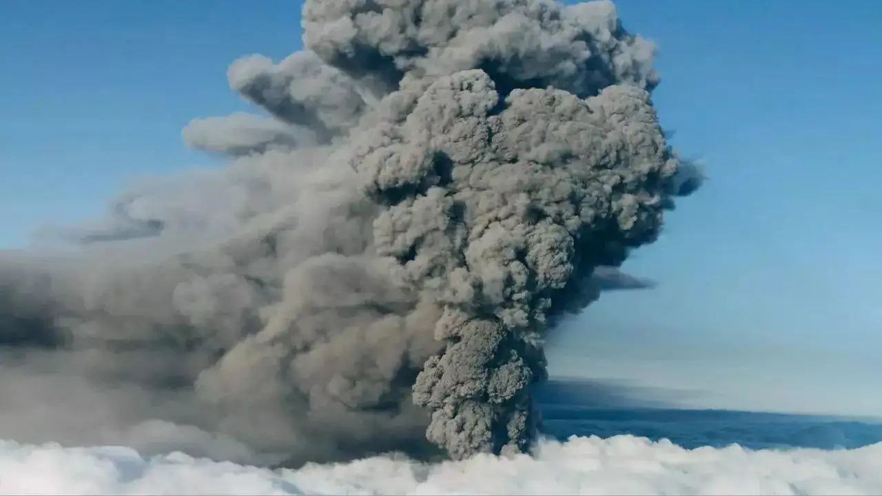 Ethiopia volcano eruption today showing massive lava flow and ash cloud in Afar region