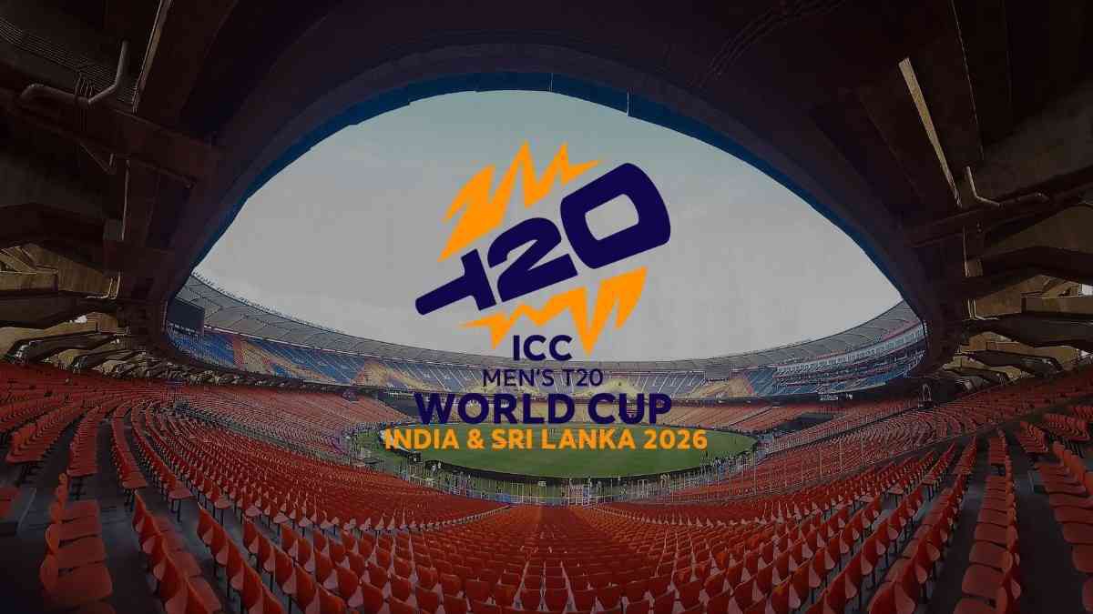 ICC T20 World Cup 2026 full schedule poster with match dates, times and venues