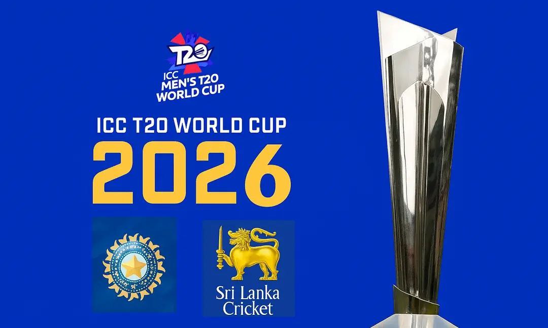 ICC T20 World Cup 2026 full schedule poster with match dates, times and venues