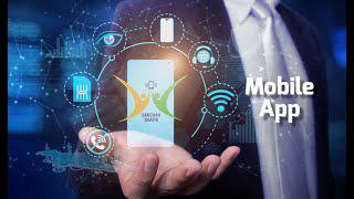 Mobile phone showing Sanchar Saathi portal with security and SIM verification icons