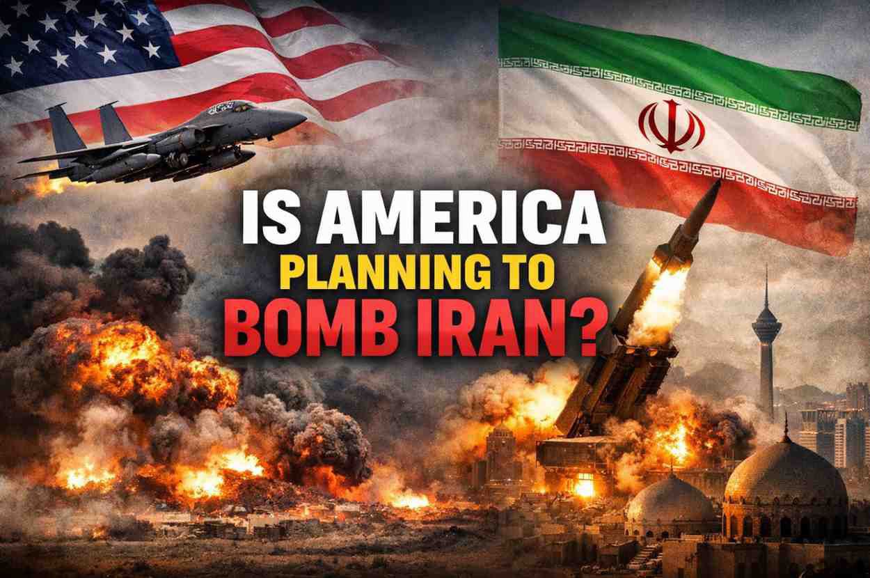 America Iran bombing news fighter jet and missile attack illustration showing rising Middle East tensions